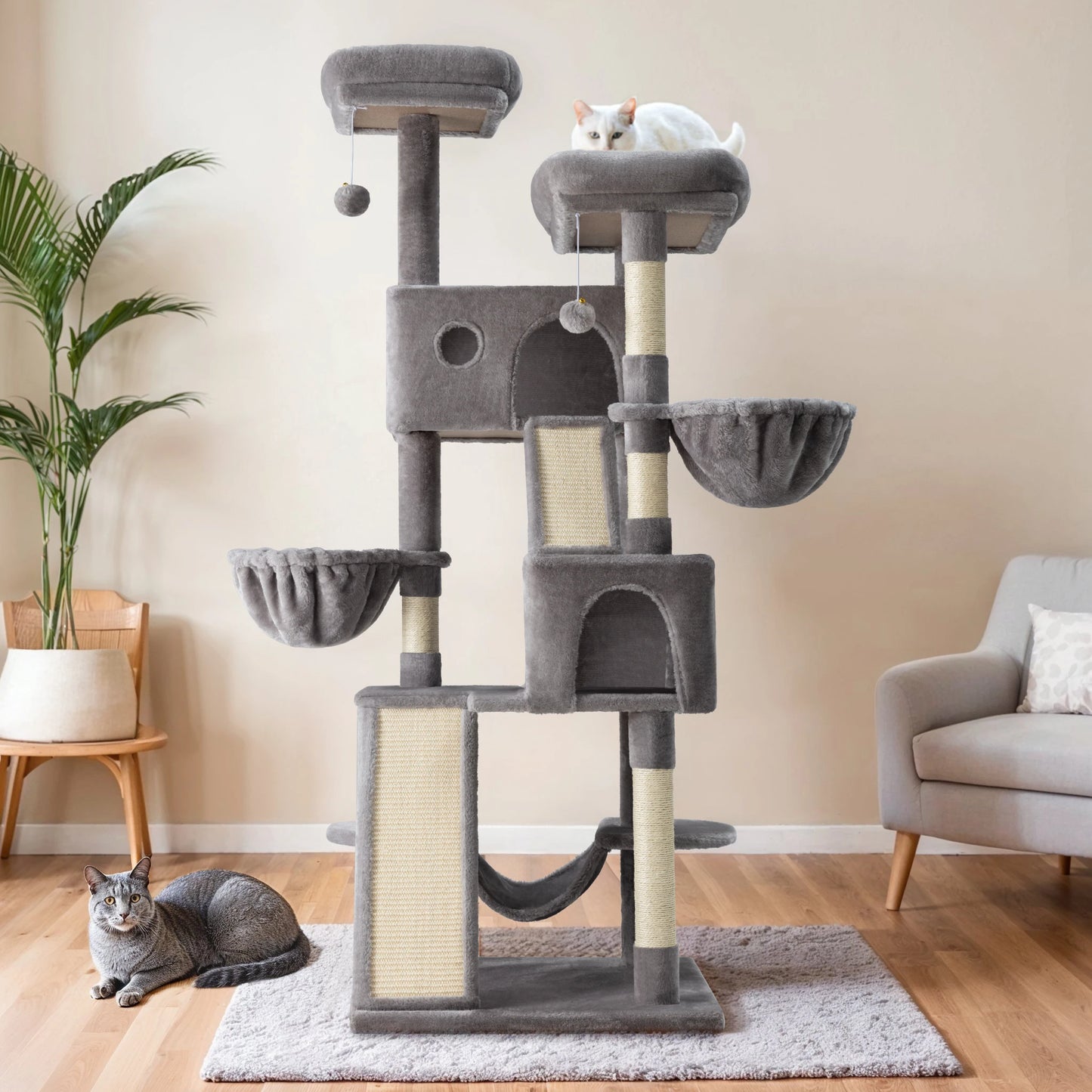 Hoomic Cat Tree Tower Three Tier Cozy Plush Perches