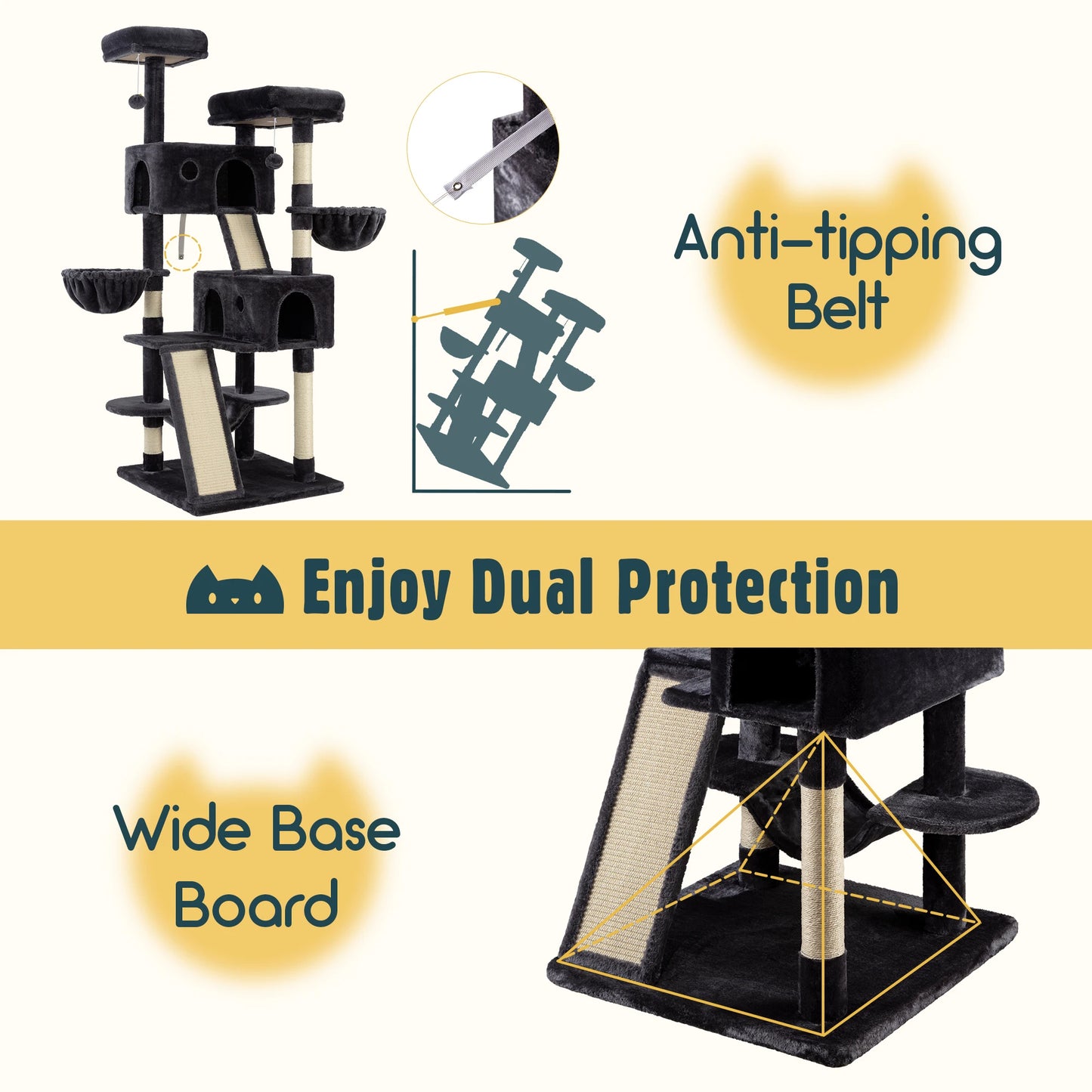 Hoomic Cat Tree Tower Three Tier Cozy Plush Perches