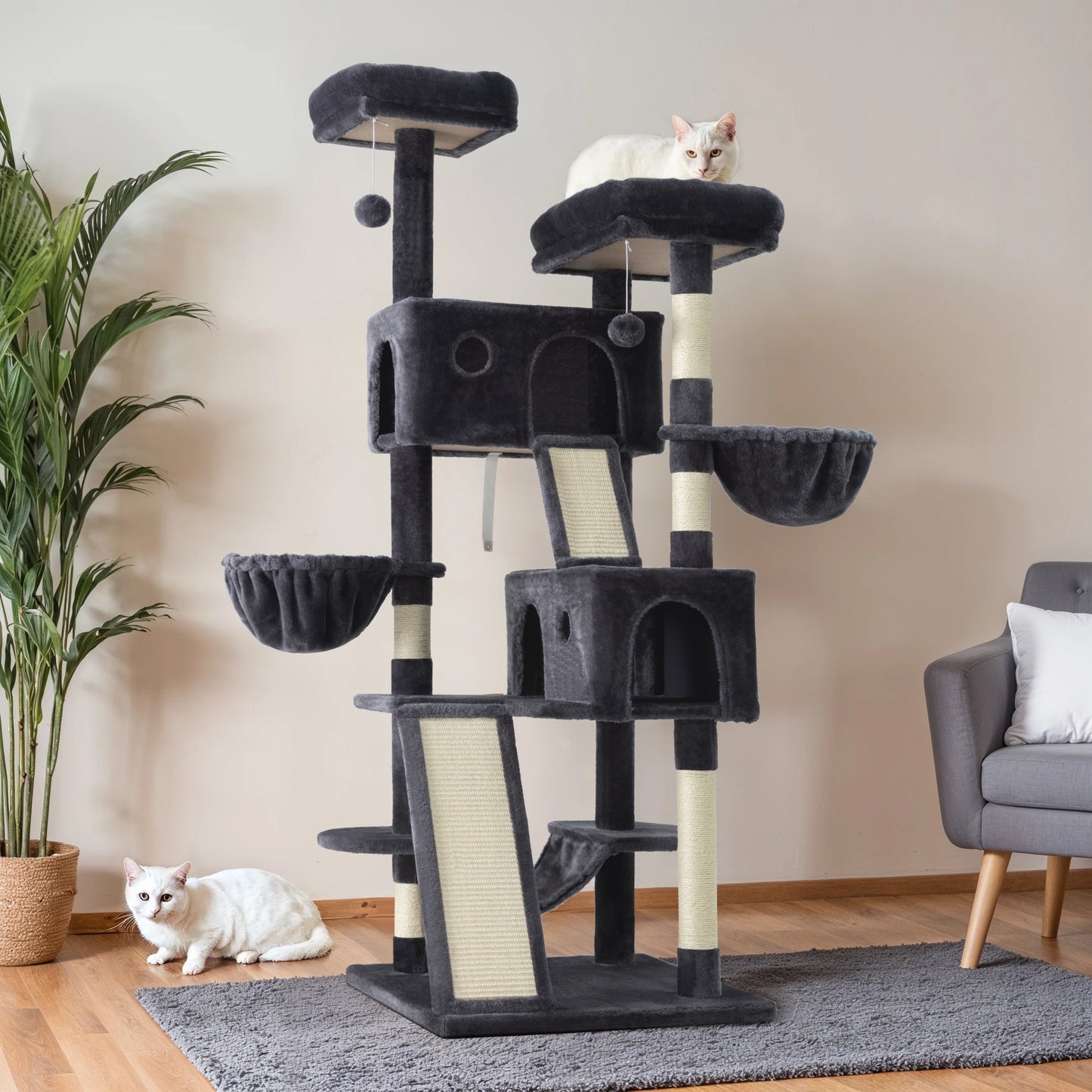 Hoomic Cat Tree Tower Three Tier Cozy Plush Perches