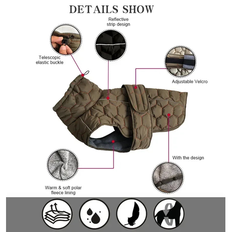 Winter Reflective Snowsuit For Large Dogs Waterproof Parka