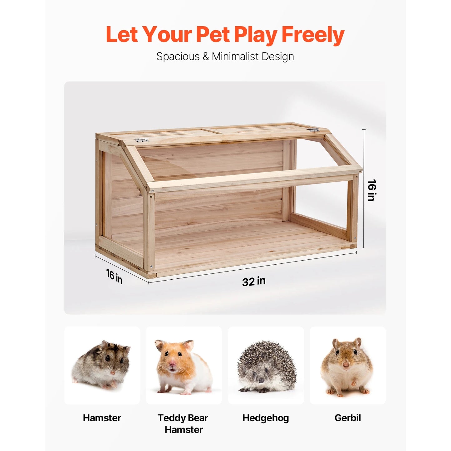 SucceBuy Wooden Hamster Cage Full View Open Top Ventilated Habitat