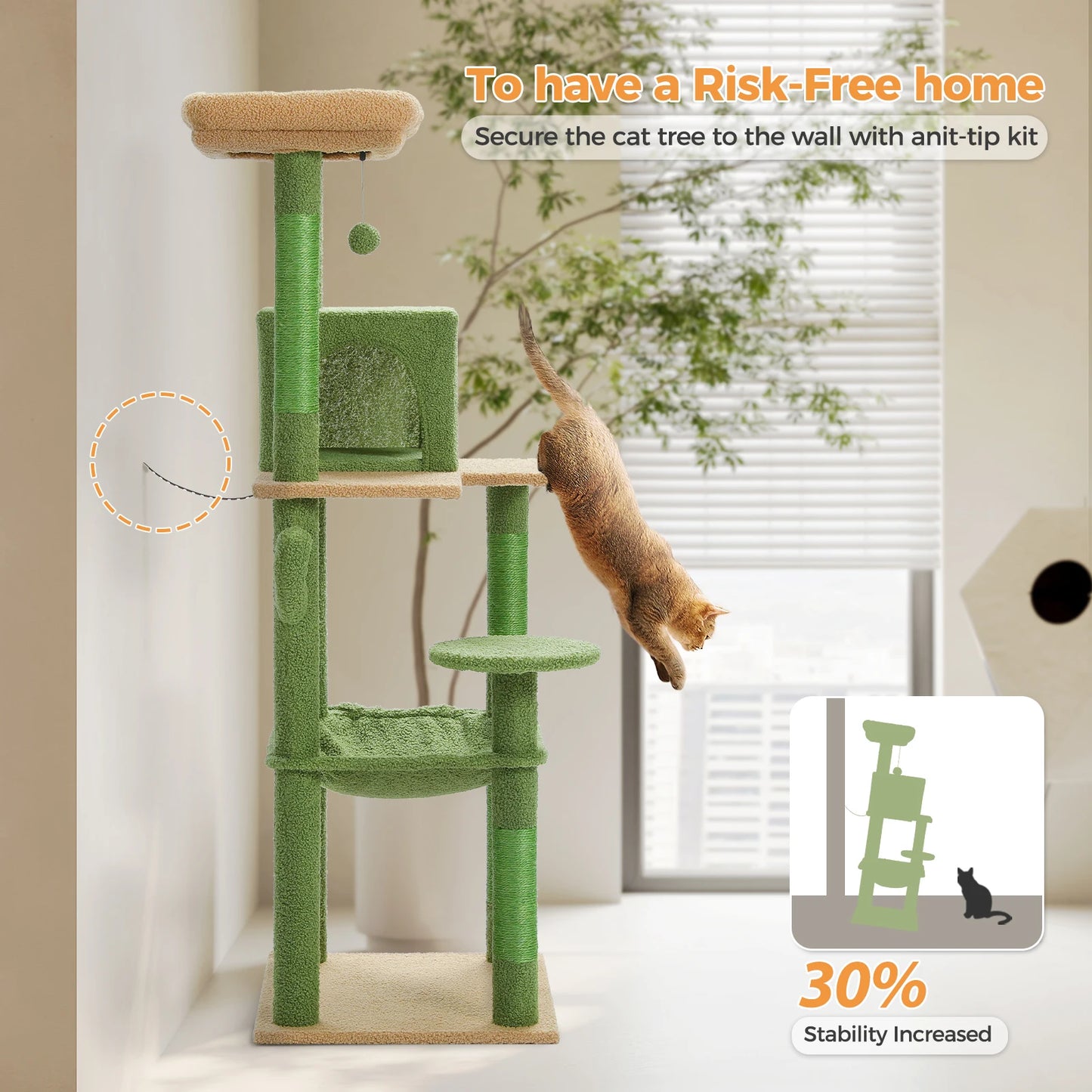 PAWZ Road Cactus Cat Tree Tower With Metal Plush Hammock