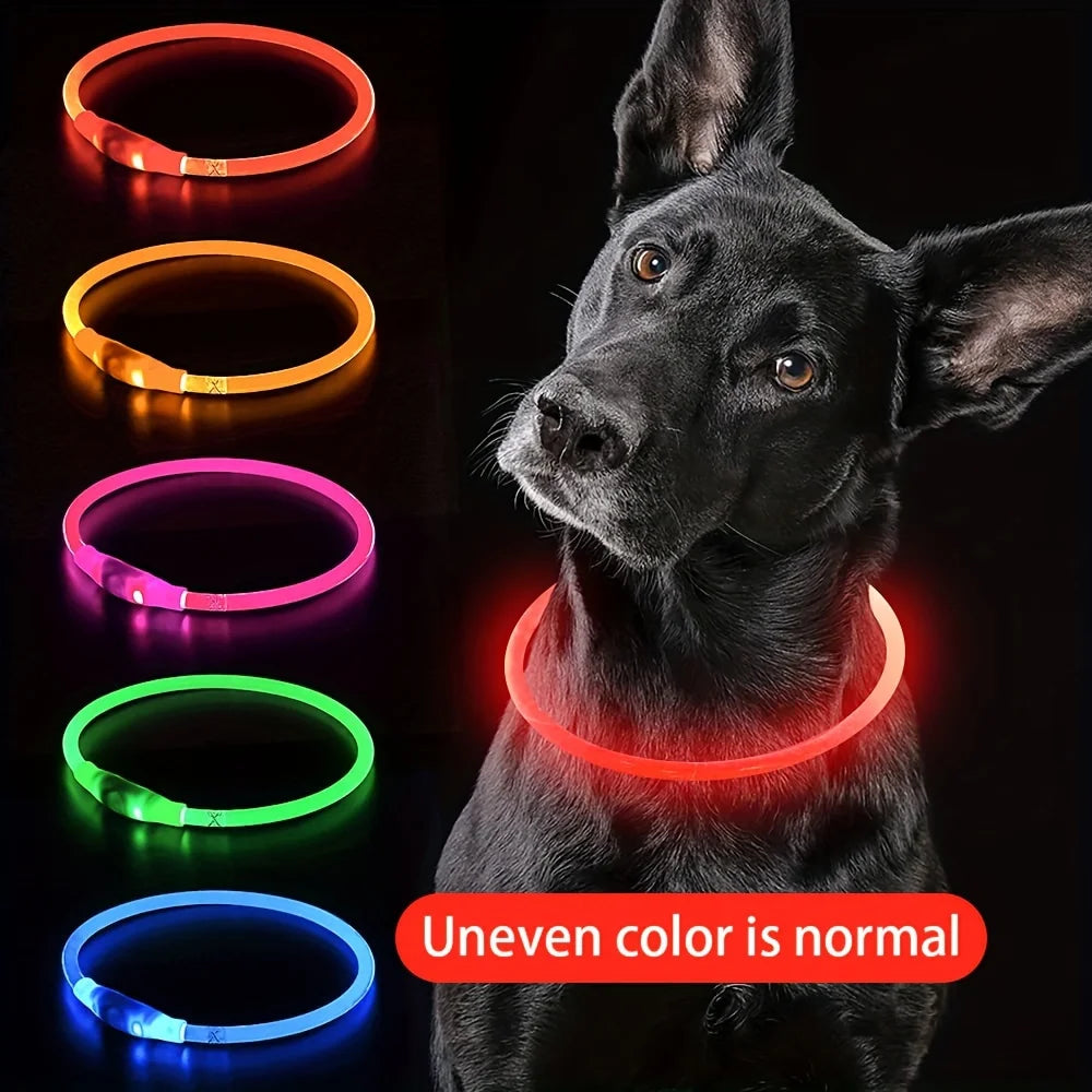 LED Light Dog Collar USB Rechargeable Reflective Nylon Necklace