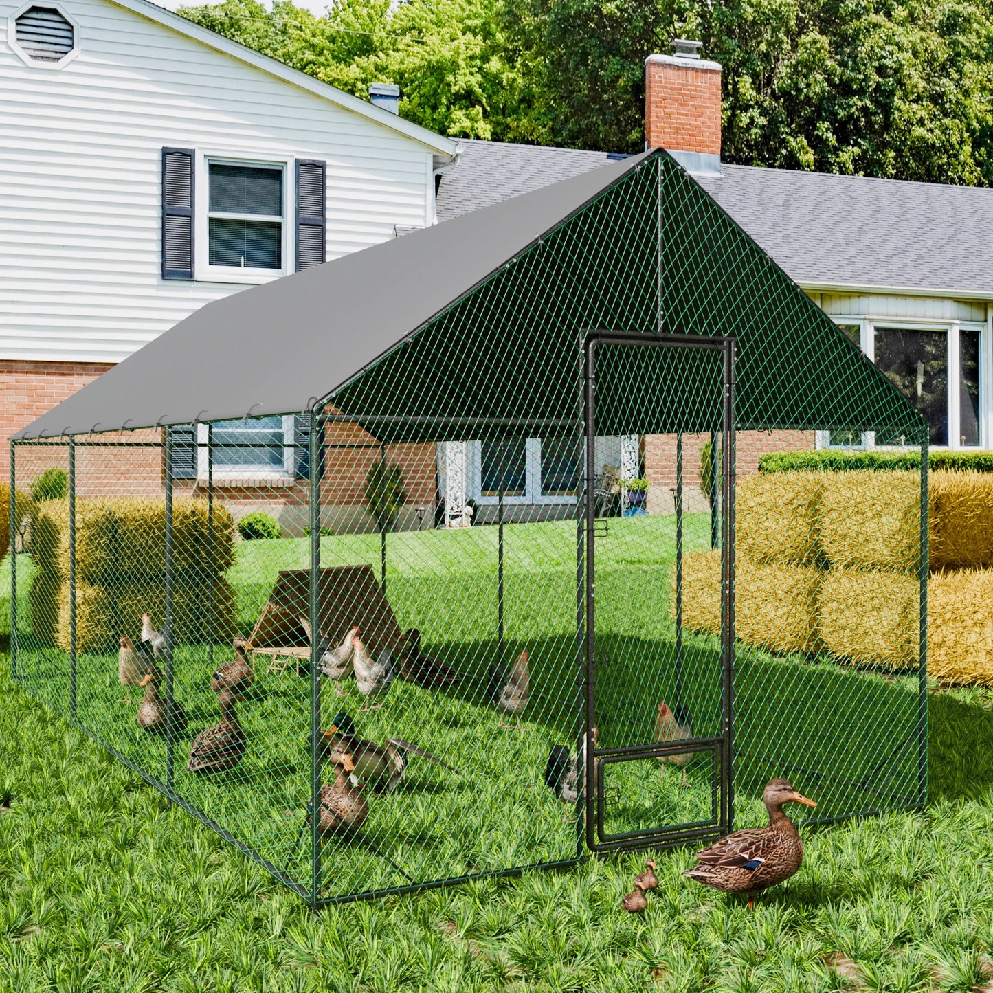 BINGOPAW Heavy Duty Metal Chicken Coop With Cover And Netting
