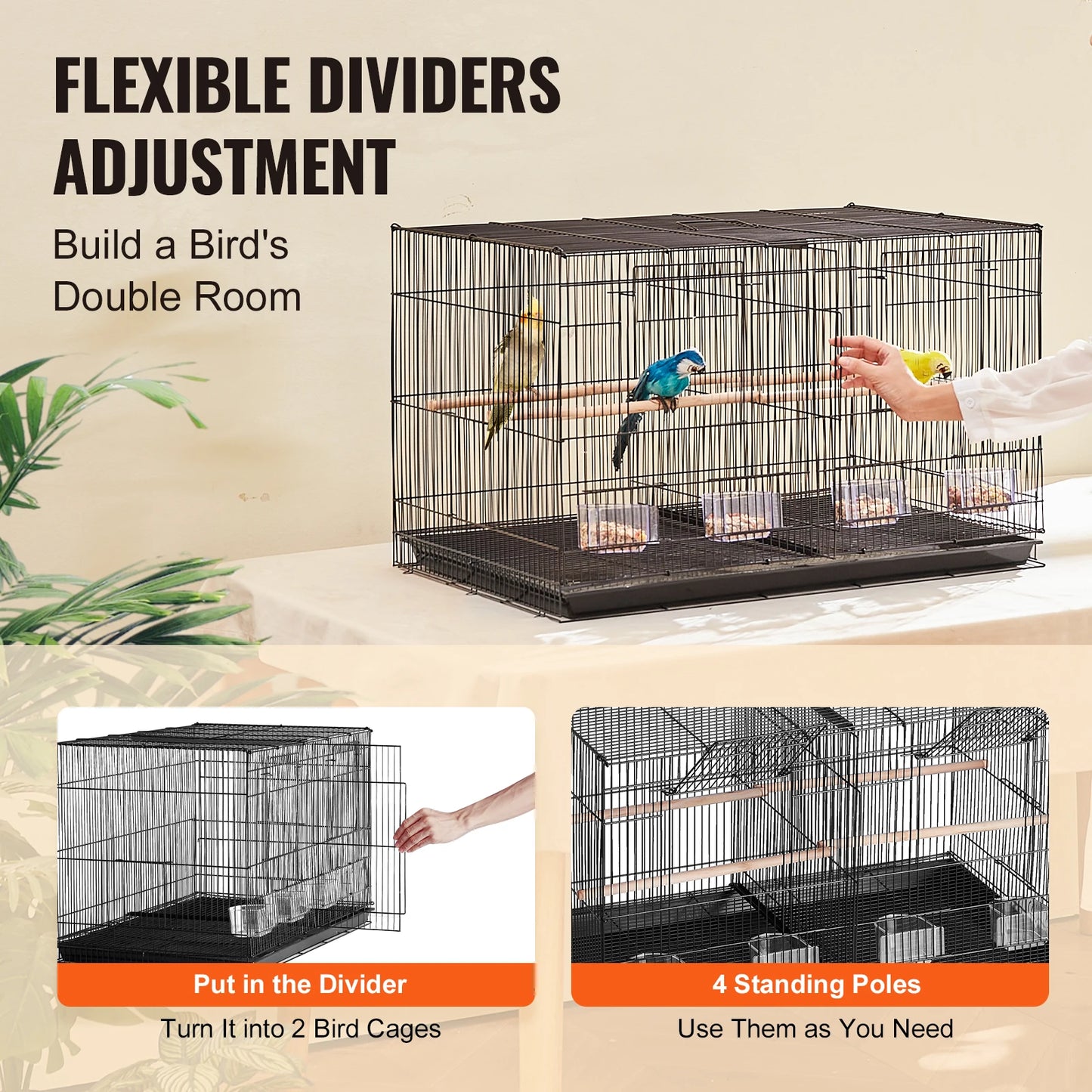 SucceBuy Stackable Divided Bird Cage with Handle Perch