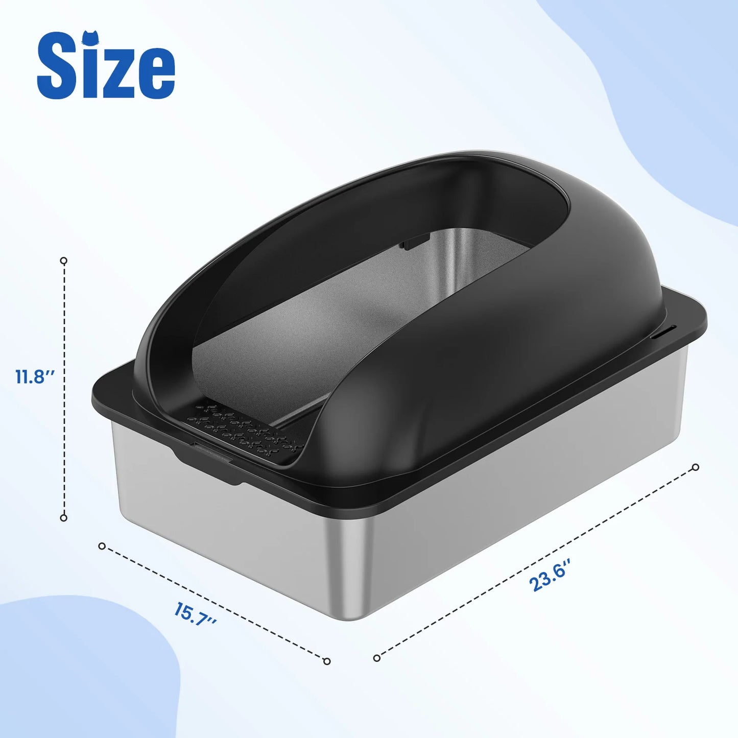 JHK 24IN Stainless Steel Cat Litter Box with Lid Large Cat Litter Box for Big Cats Anti-Urine Leakage Scoop and Mat Included