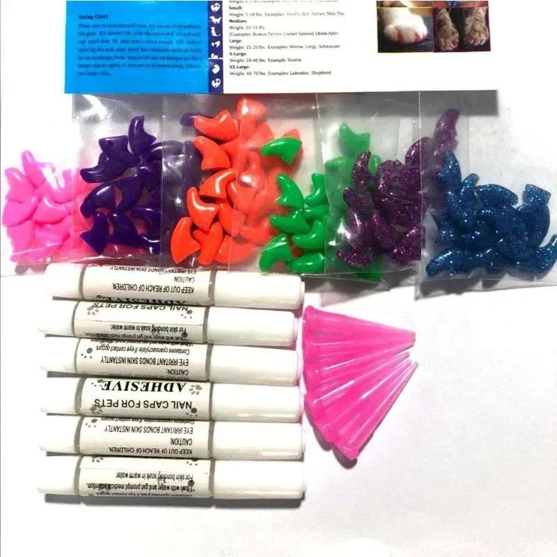 20pcs Colorful Cat Nail Caps Kit With Free Adhesive Glue
