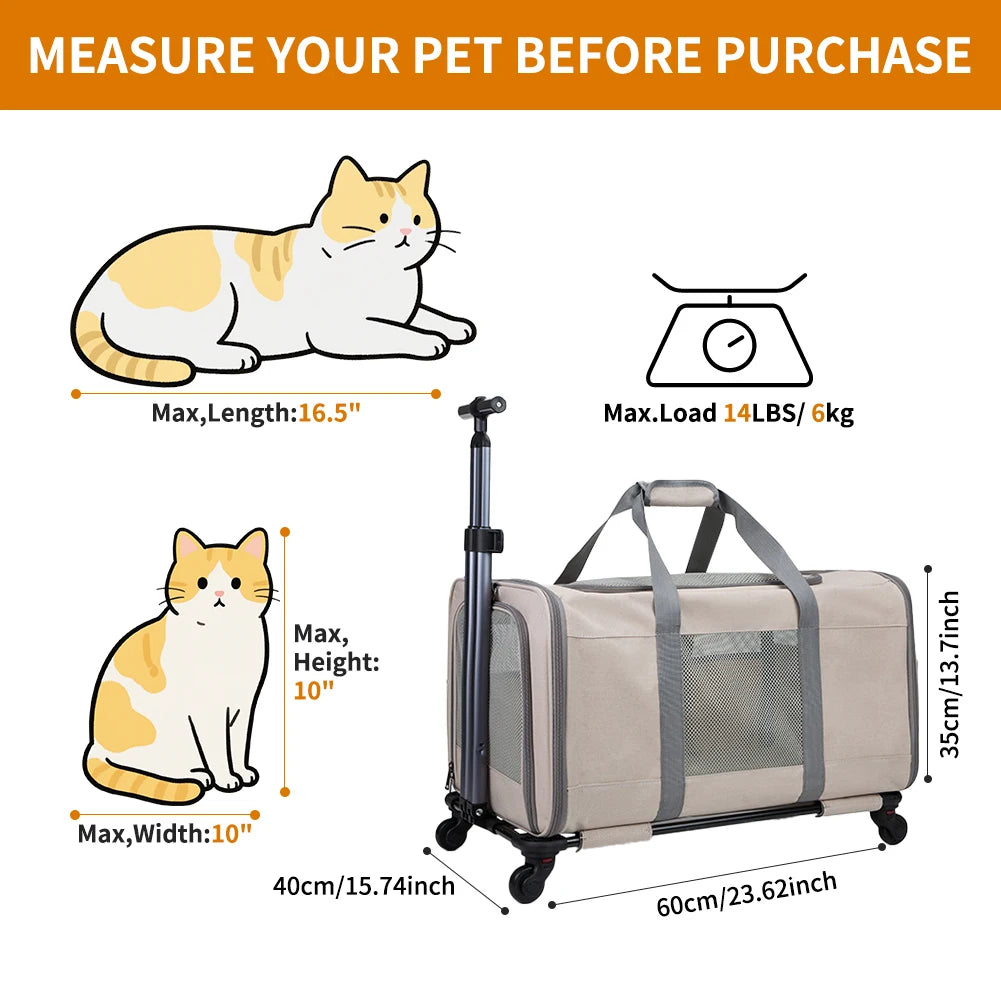 Cat Trolley for Two Cats with Wheels and Safety Belts