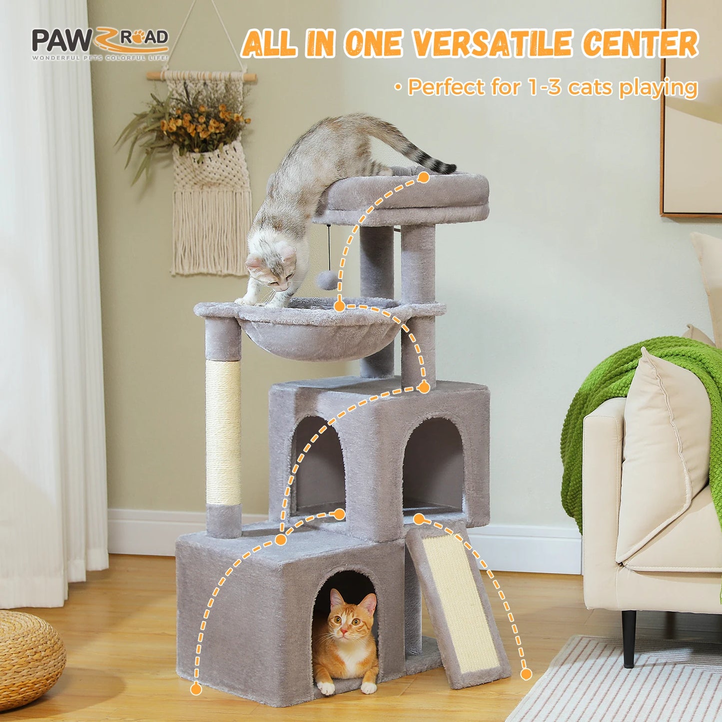 PAWZ Road Cat Tree with Multi-Level Tower and Sisal Condos