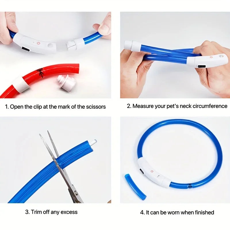 LED Dog Collar USB Rechargeable Anti Lost Reflective Nylon