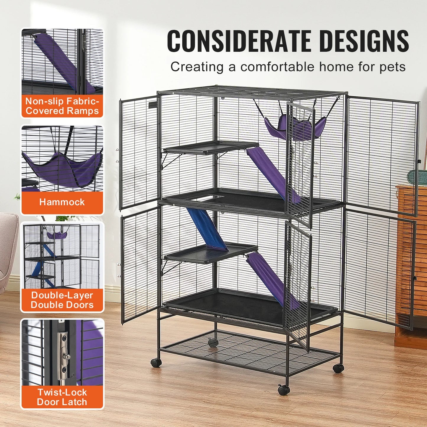 VEVOR Rolling Metal Ferret Cage Four Tier Critter Nation