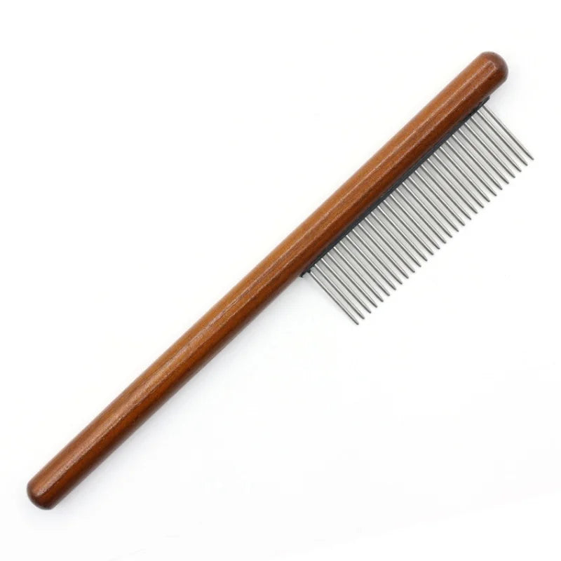 Stainless Steel Cat Comb Wooden Handle Pet Hair Remover