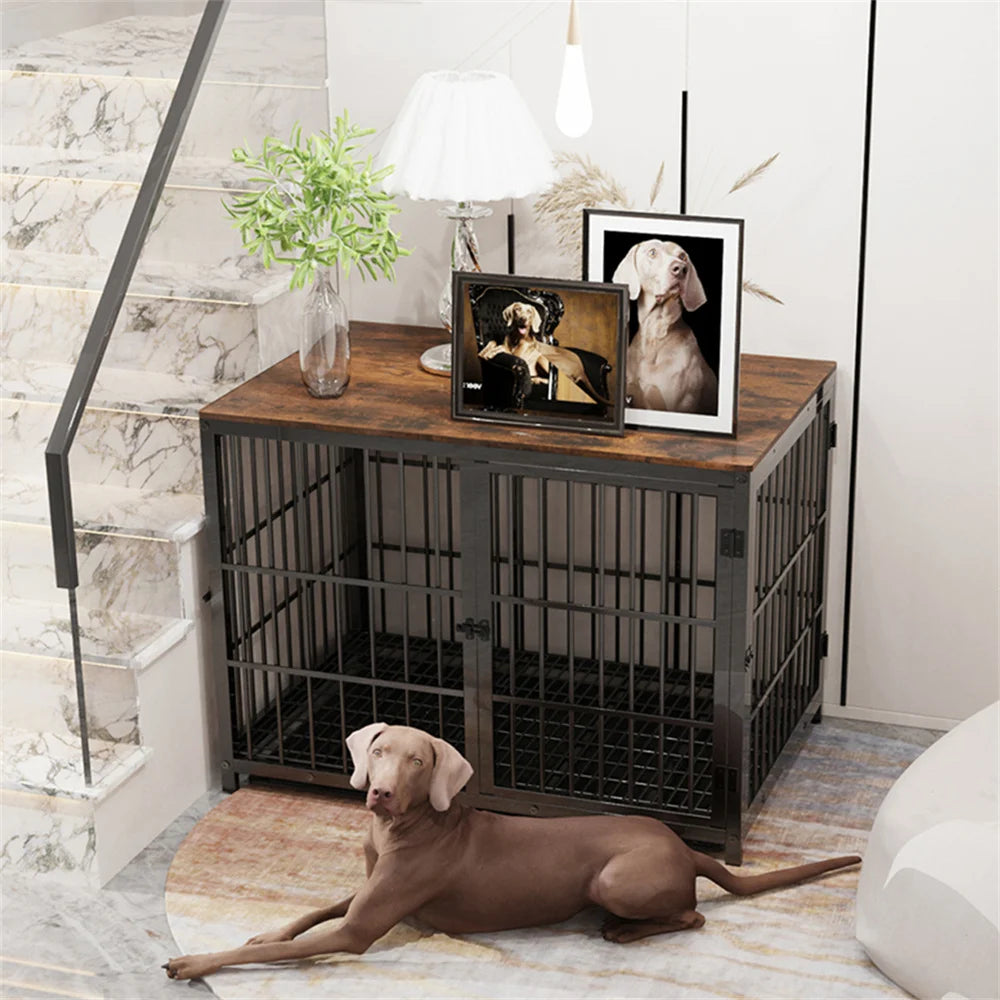 BORWARTH Elevated Wooden Dog Crate End Table With Doors