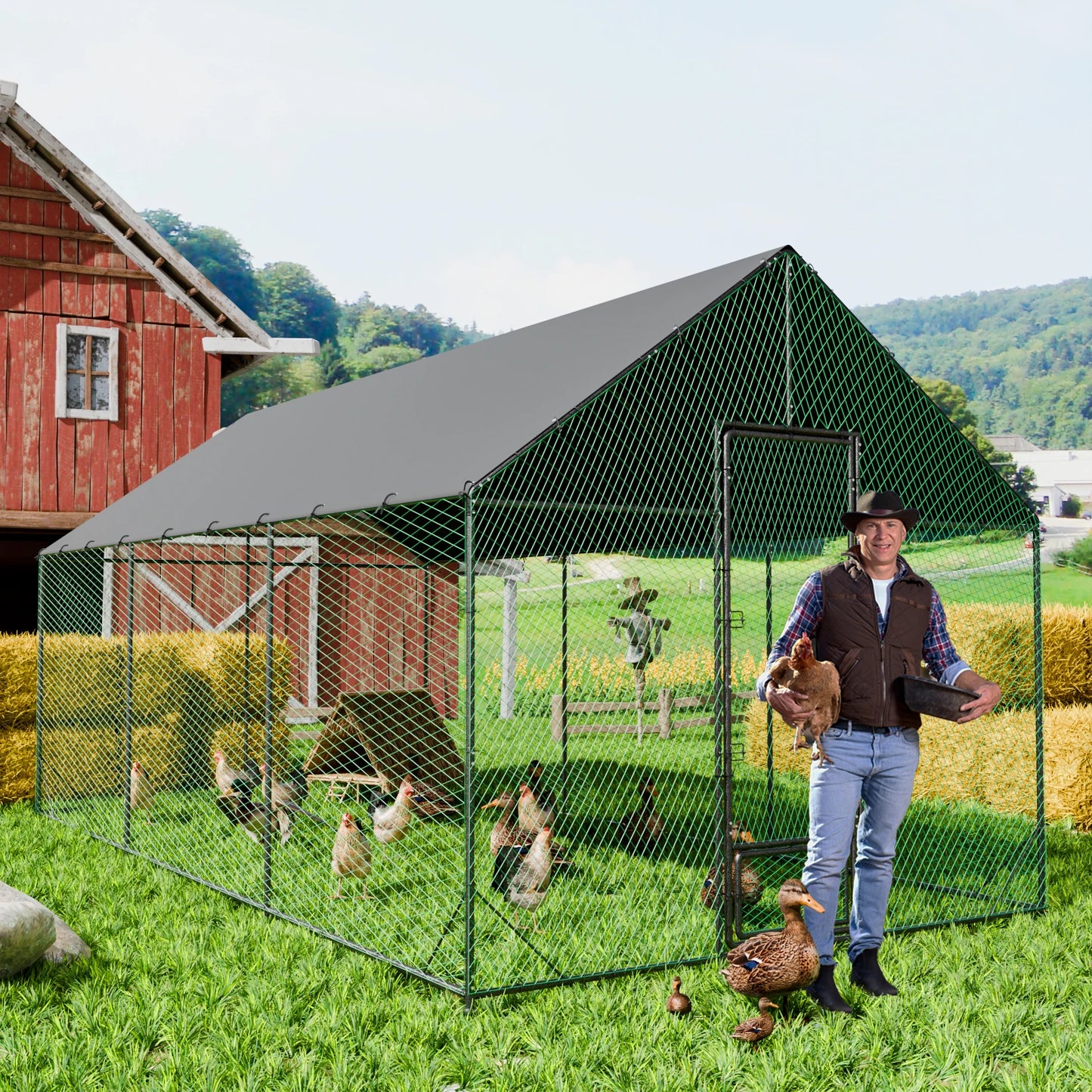 BINGOPAW Heavy Duty Metal Chicken Coop With Cover And Netting