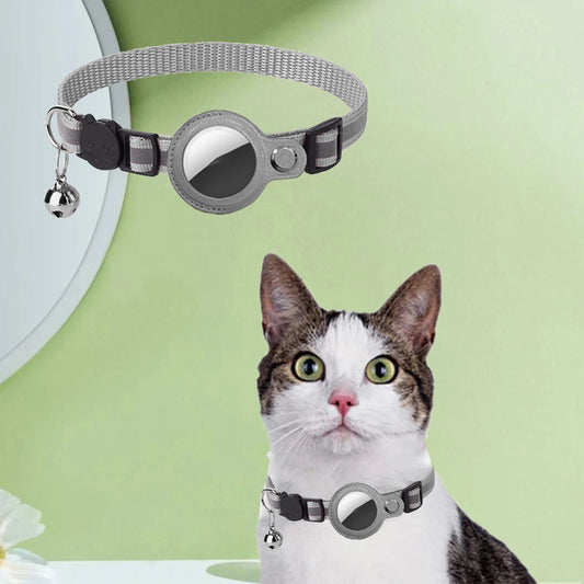 Airtag Case Collar For Cats PU Leather Reflective Tracker
