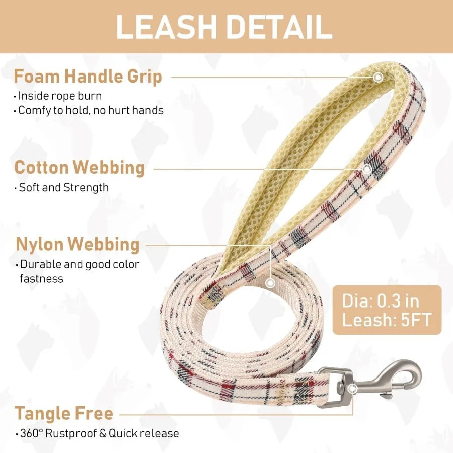 Reflective Plaid Adjustable Mesh Dog Harness And Leash Set