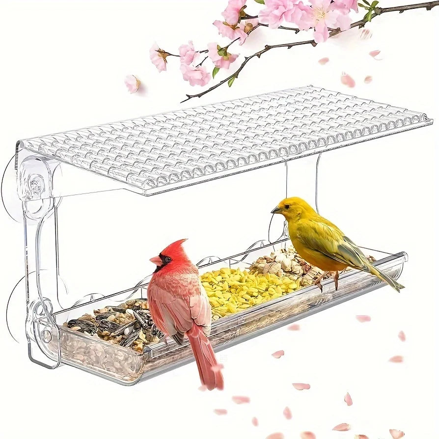 Indestructible Window Bird Feeder With Removable Tray And Suction Cups