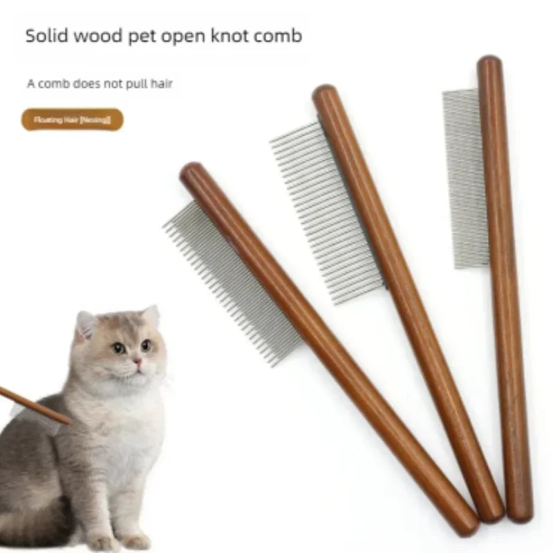 Stainless Steel Cat Comb Wooden Handle Pet Hair Remover