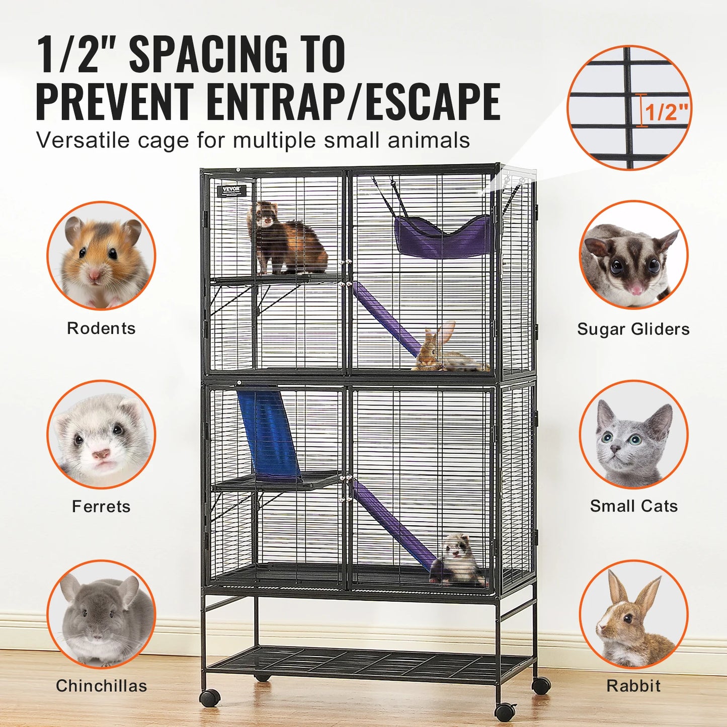 VEVOR Rolling Metal Ferret Cage Four Tier Critter Nation