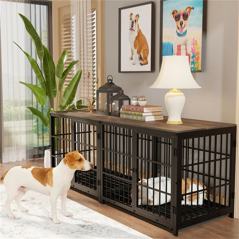 BORWARTH Elevated Wooden Dog Crate End Table With Doors