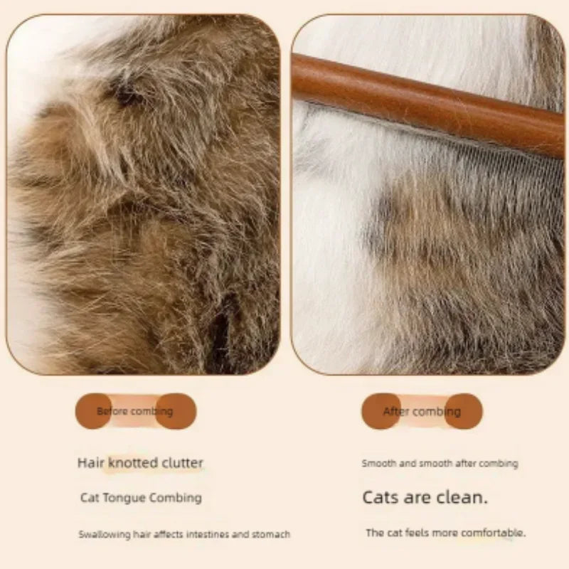Stainless Steel Cat Comb Wooden Handle Pet Hair Remover