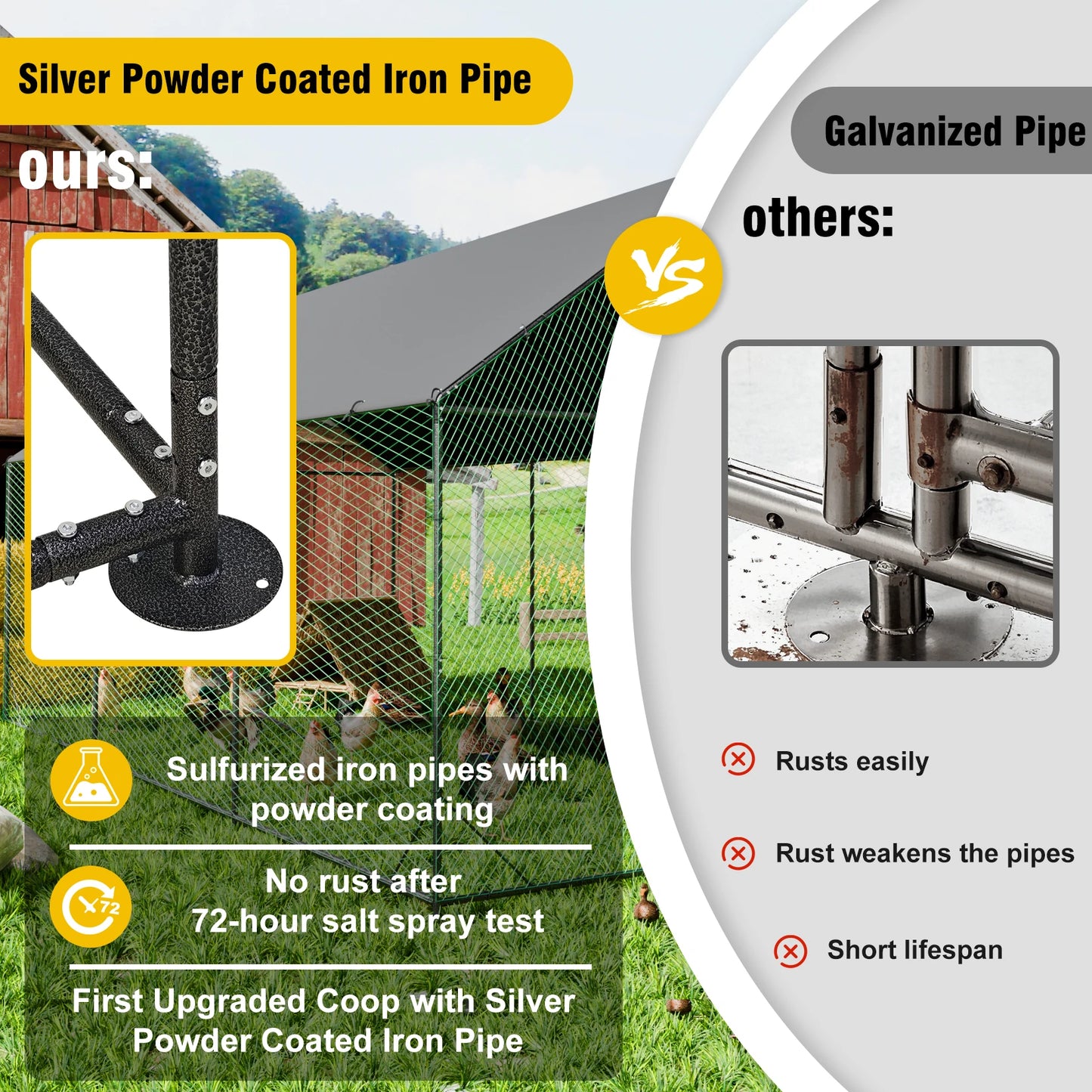 BINGOPAW Heavy Duty Metal Chicken Coop With Cover And Netting