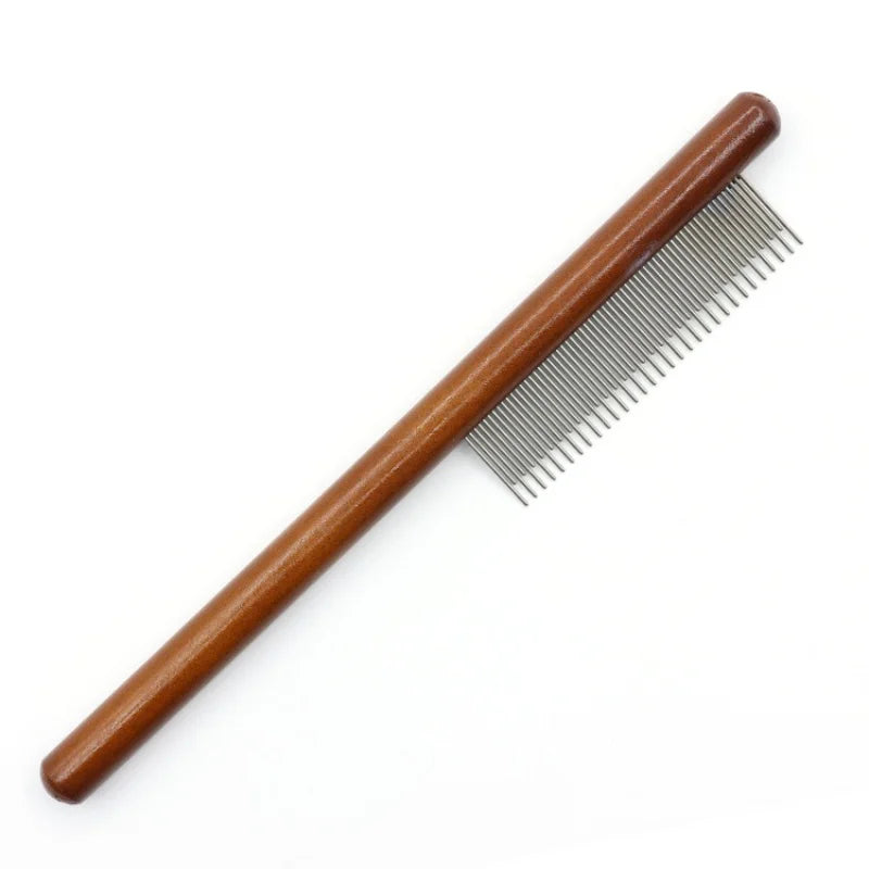 Stainless Steel Cat Comb Wooden Handle Pet Hair Remover