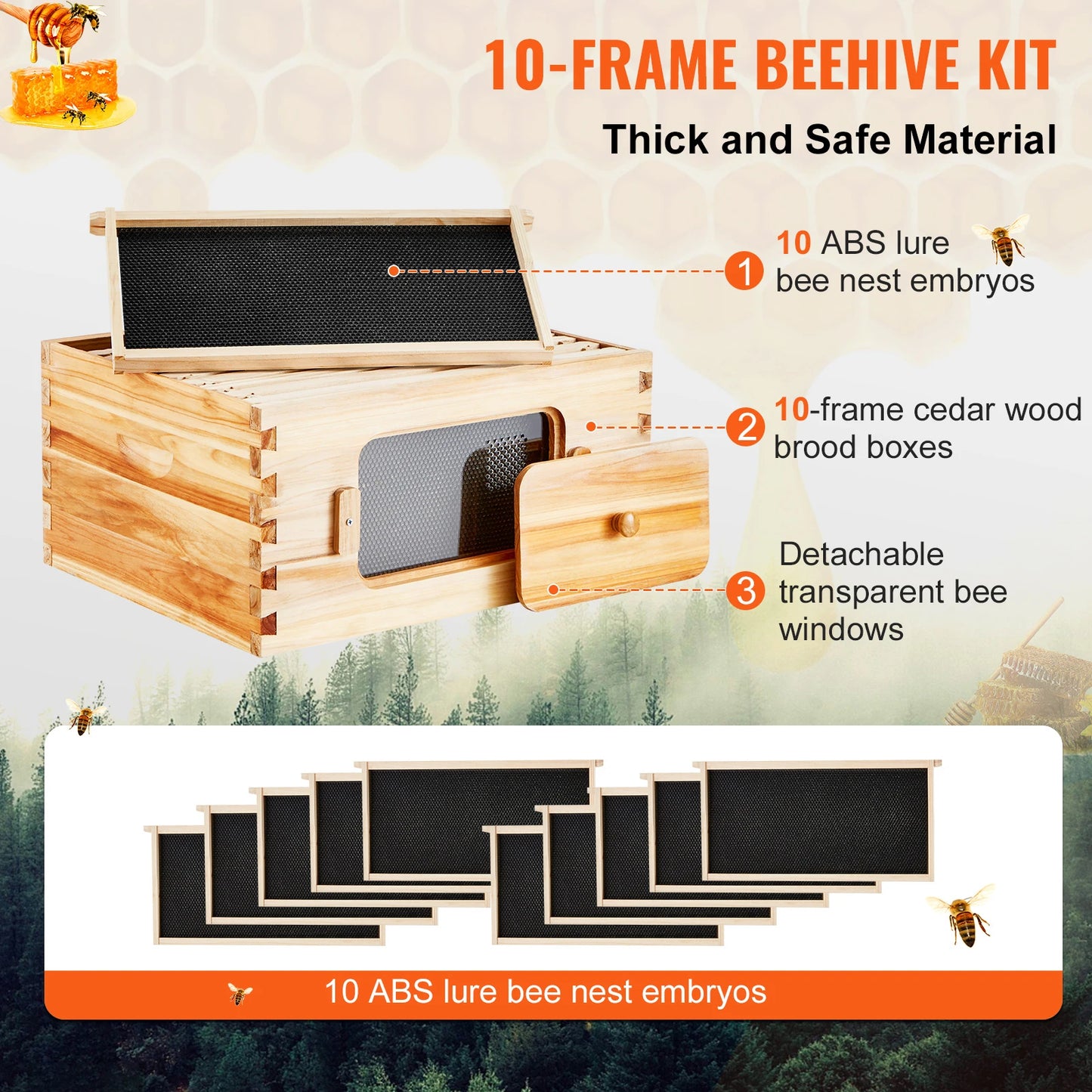 SucceBuy Cedar Beehive Langstroth Starter Kit with Acrylic Window