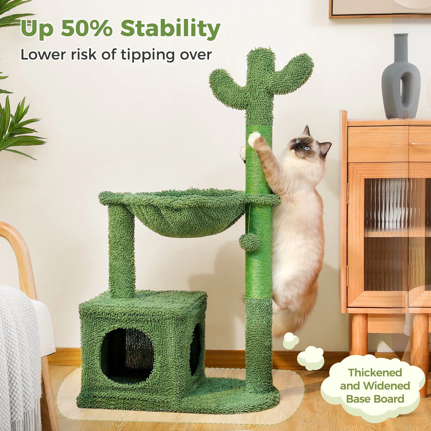 PEQULTICN Cactus Cat Tree With Condo Hammock And Toys