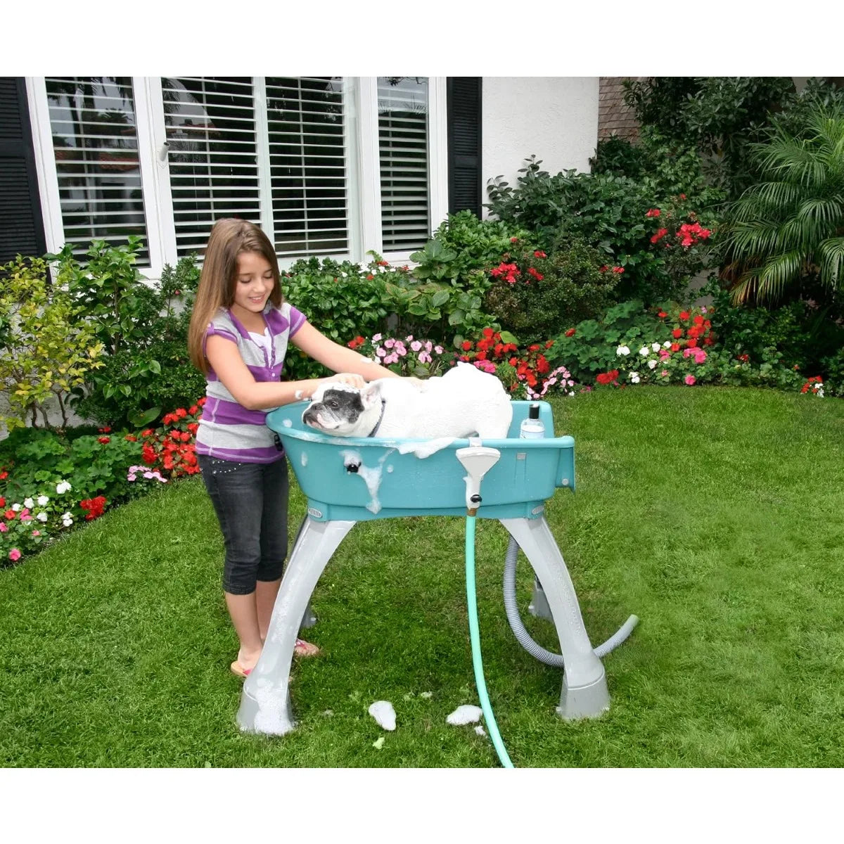 Elevated Dog Bathing Station With Adjustable Height Wash Tub