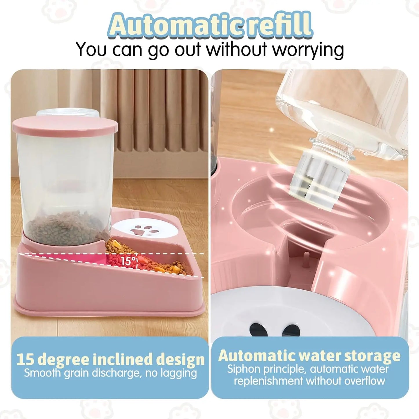 Automatic Cat Feeder And Waterer 2 In 1 Gravity Dispenser