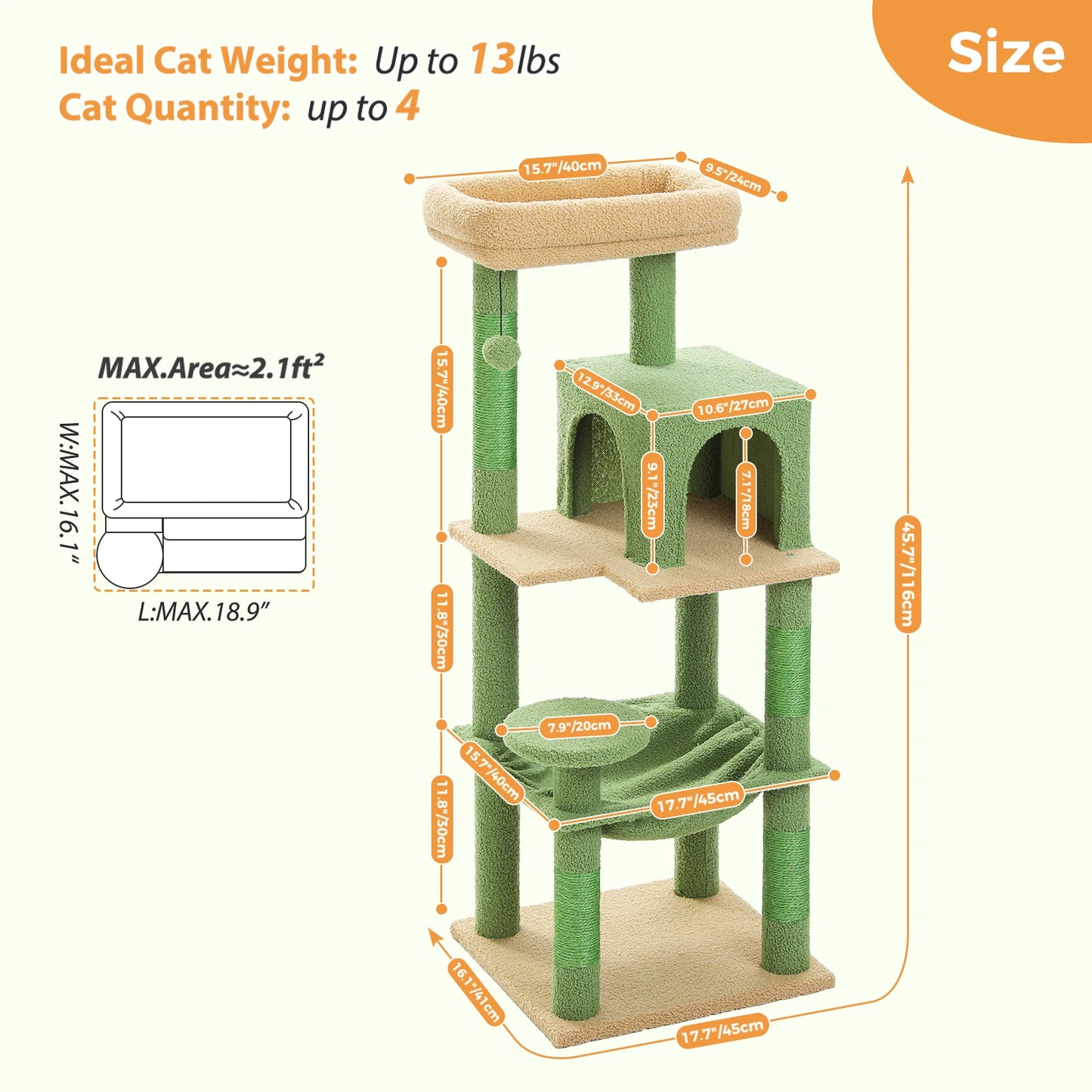 PAWZ Road Cactus Cat Tree Tower With Metal Plush Hammock