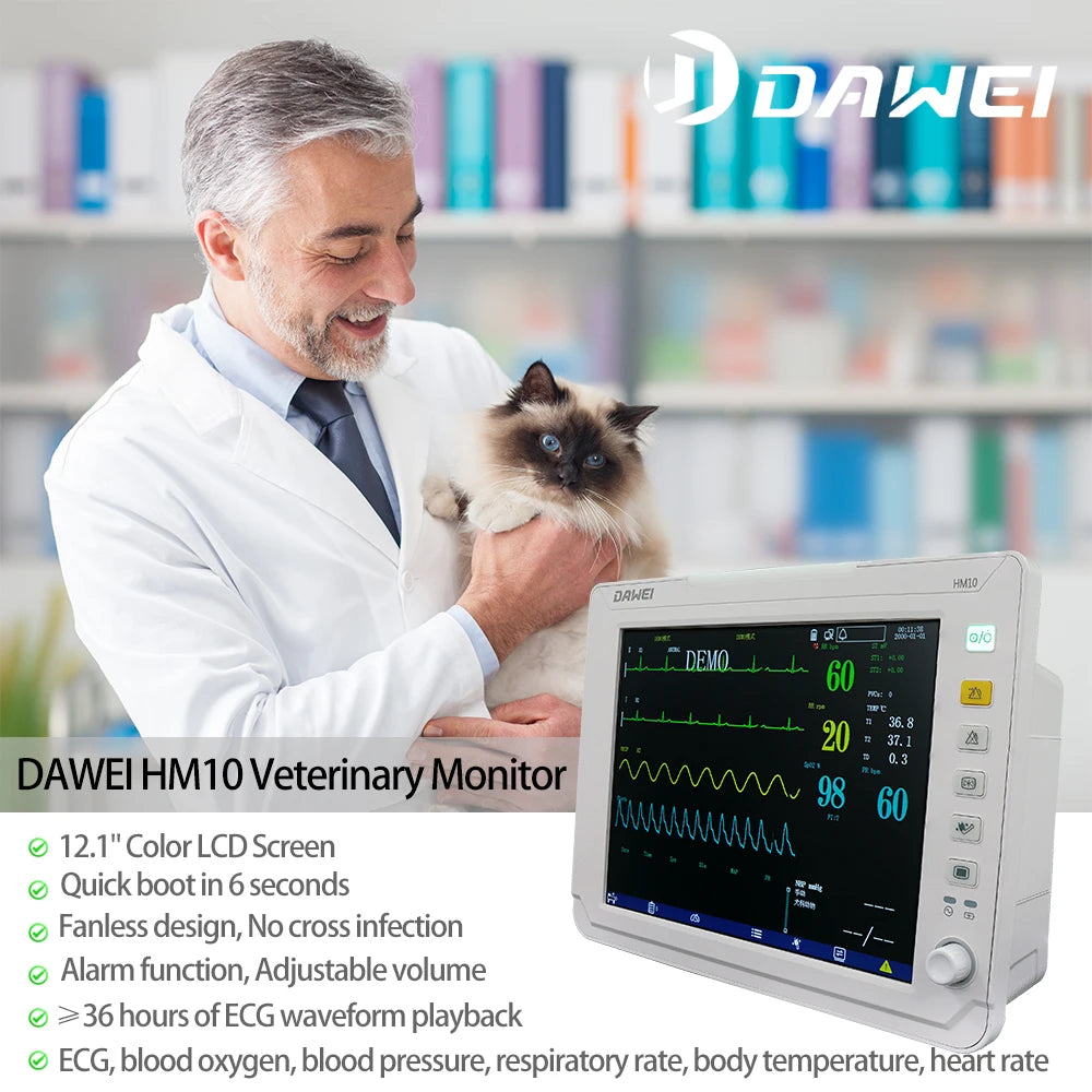 DAWEI Portable Veterinary Monitor 6 Parameter With LCD Display