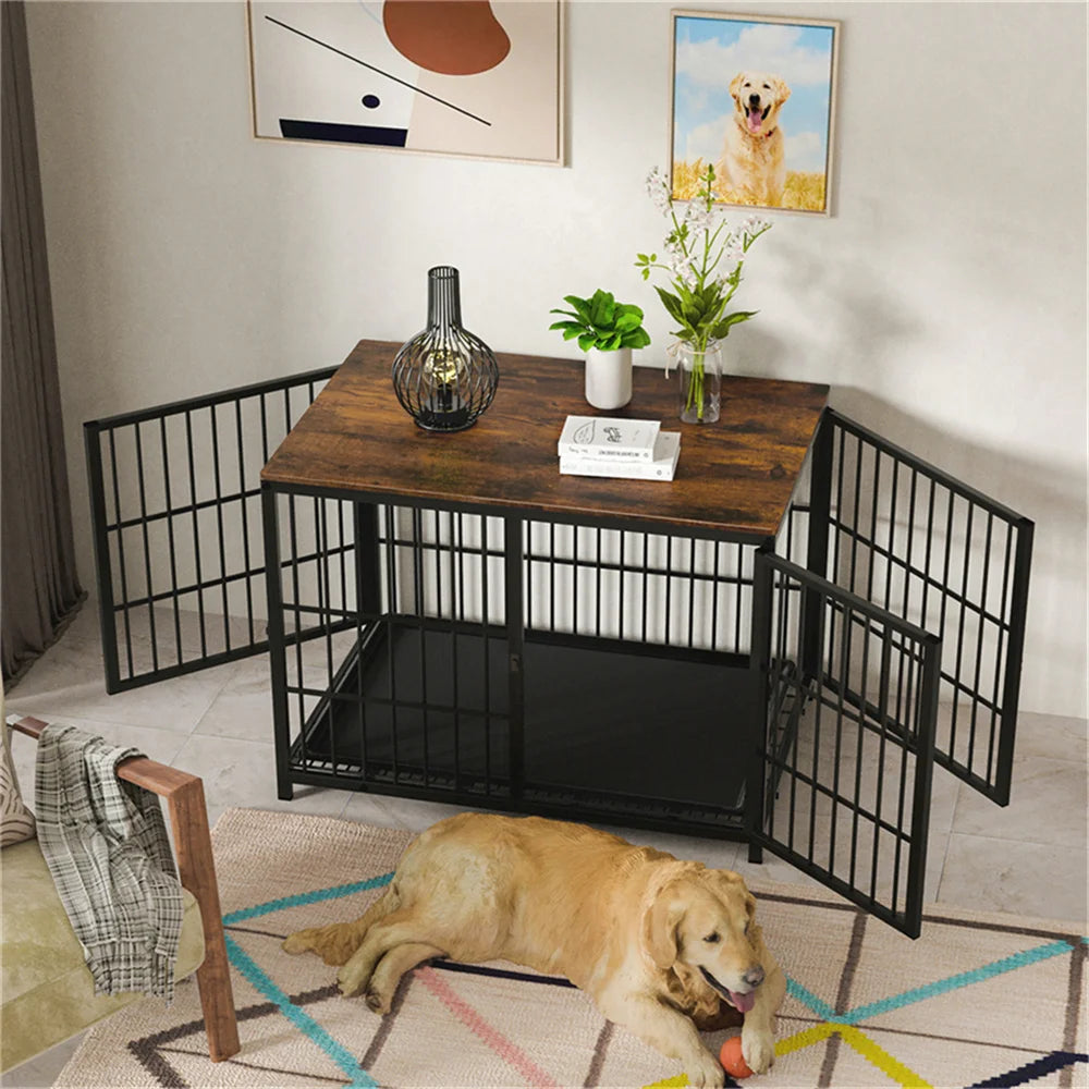 BORWARTH Elevated Wooden Dog Crate End Table With Doors