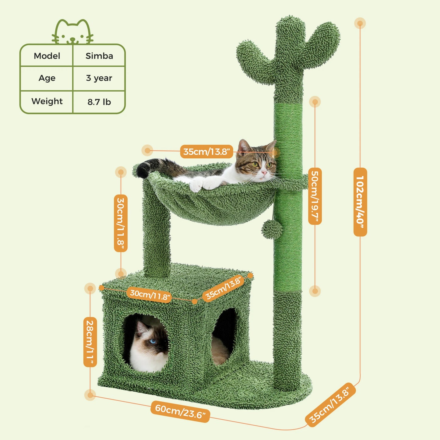 PEQULTICN Cactus Cat Tree With Condo Hammock And Toys