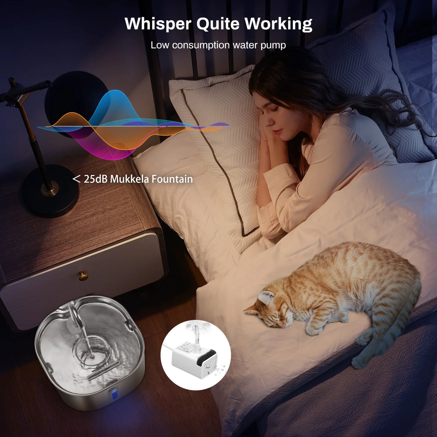 Hign-concerned Stainless Steel Cat Water Fountain With Multi Filter LED