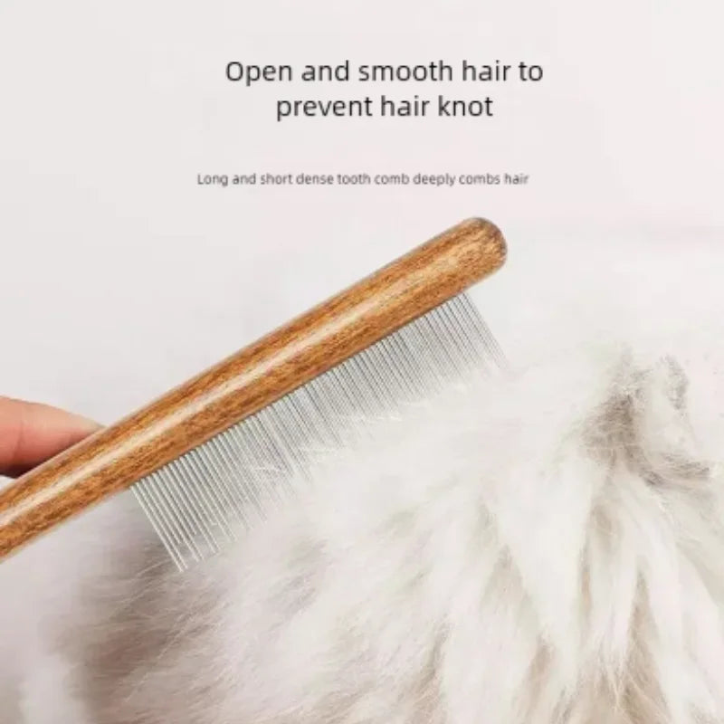 Stainless Steel Cat Comb Wooden Handle Pet Hair Remover