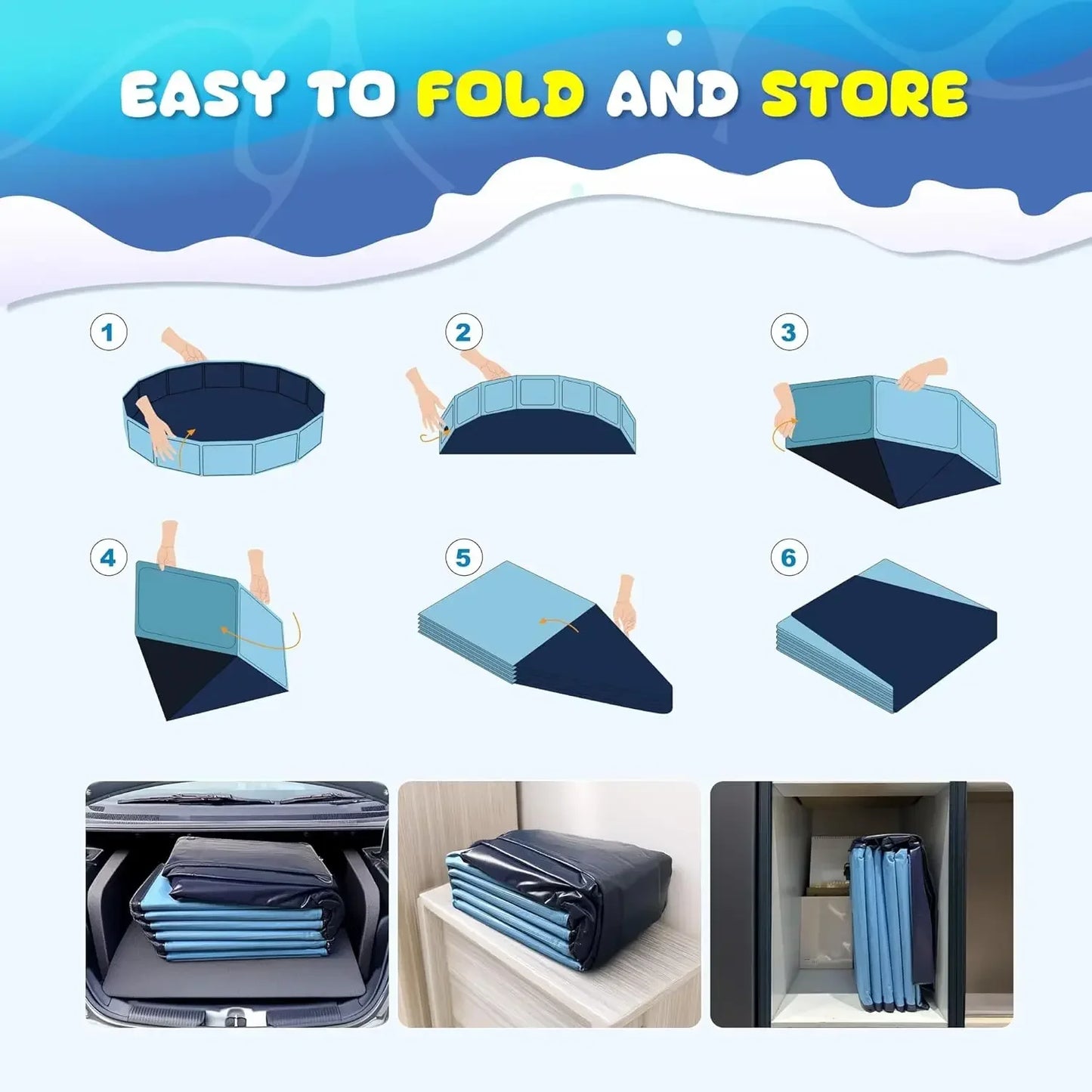 XMSJ Foldable Dog Pool Portable Hard Plastic Kiddie Pool