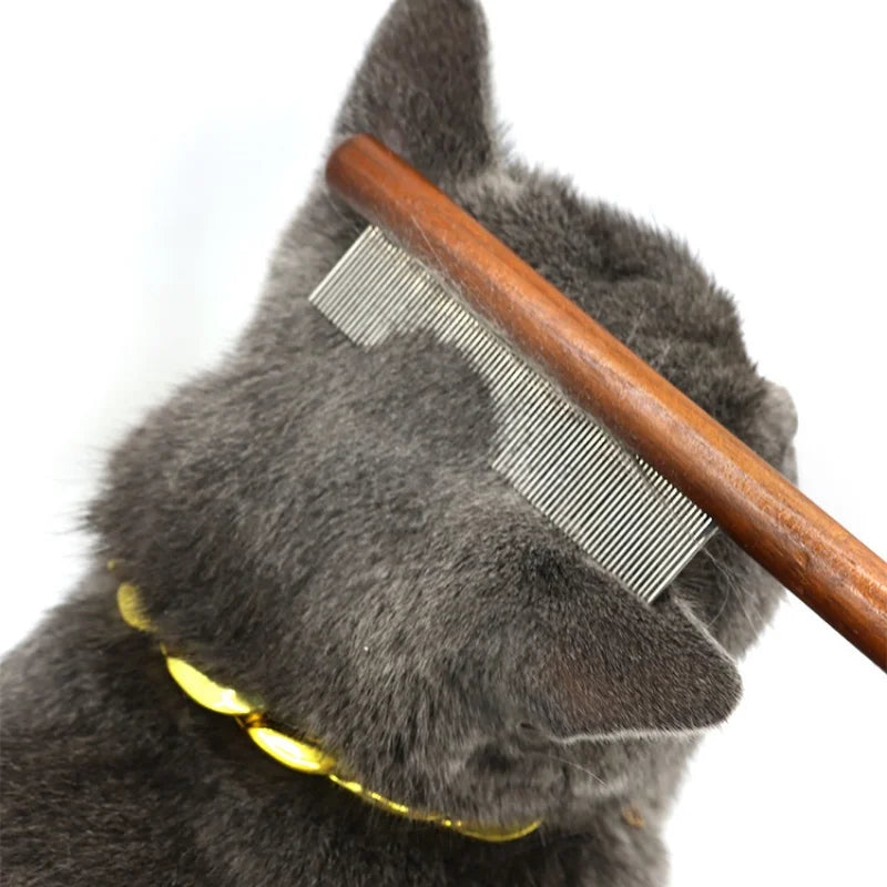 Stainless Steel Cat Comb Wooden Handle Pet Hair Remover