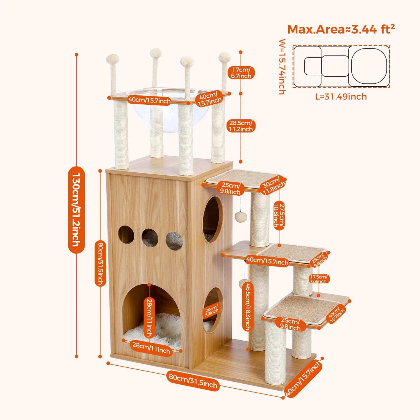 PAWZ Road Multi-Level Cat Tree Indoor Wood Tower Scratching Posts