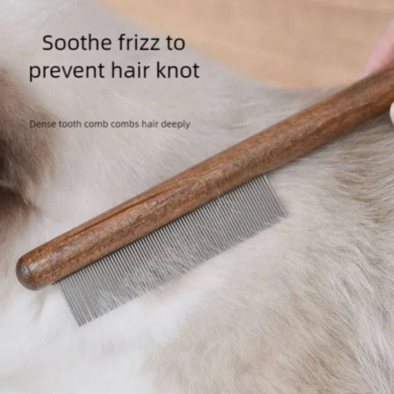 Stainless Steel Cat Comb Wooden Handle Pet Hair Remover