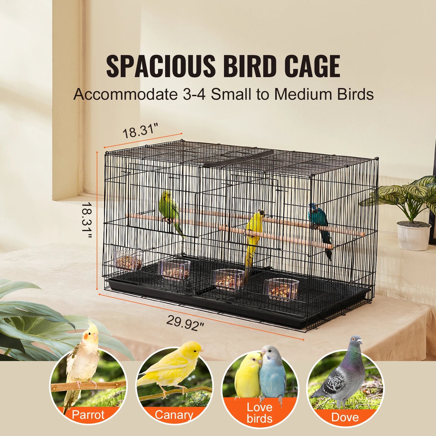 SucceBuy Stackable Divided Bird Cage with Handle Perch