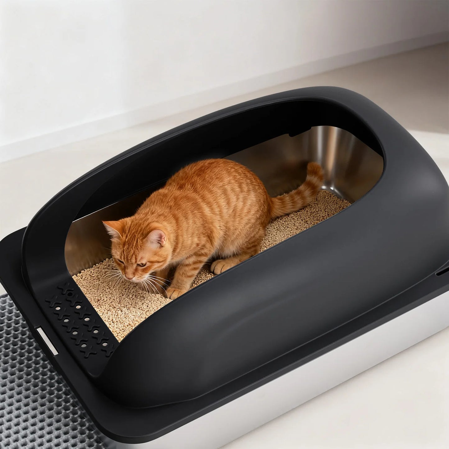 JHK 24IN Stainless Steel Cat Litter Box with Lid Large Cat Litter Box for Big Cats Anti-Urine Leakage Scoop and Mat Included