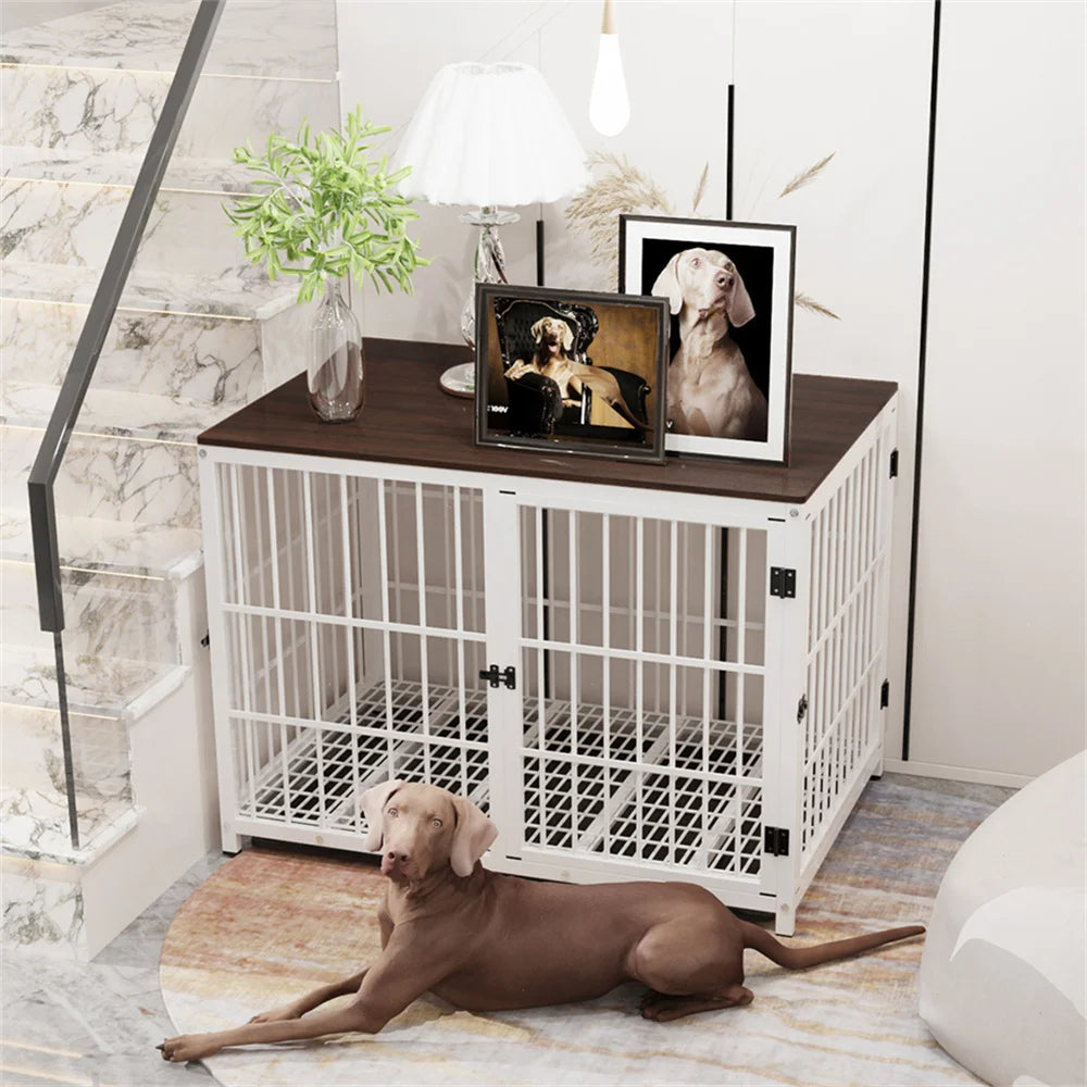 BORWARTH Elevated Wooden Dog Crate End Table With Doors