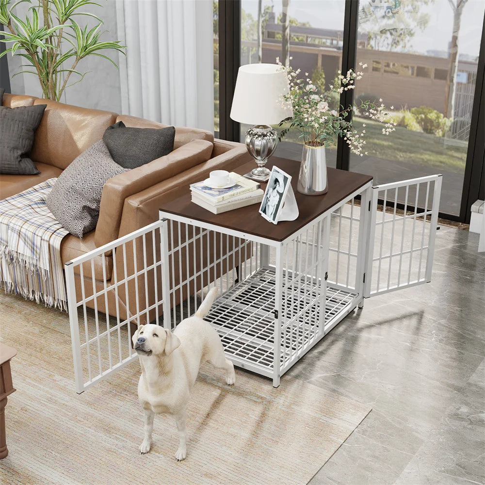 BORWARTH Elevated Wooden Dog Crate End Table With Doors
