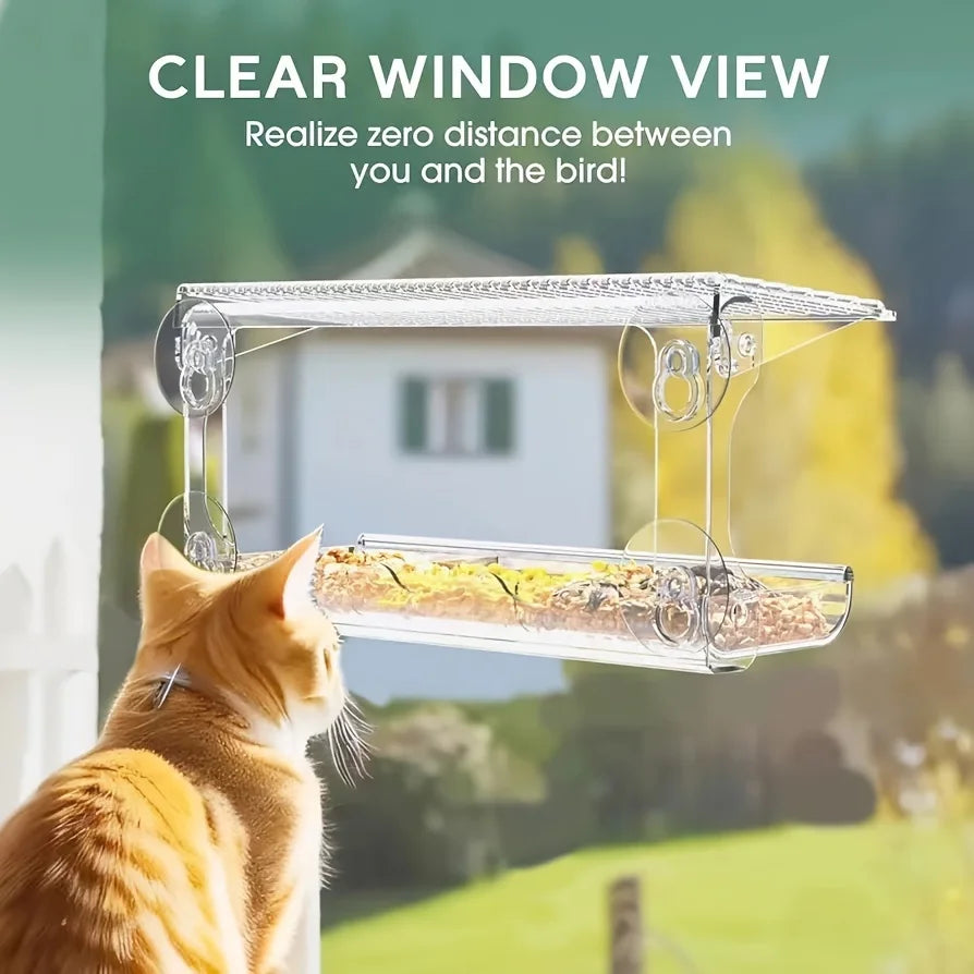 Indestructible Window Bird Feeder With Removable Tray And Suction Cups