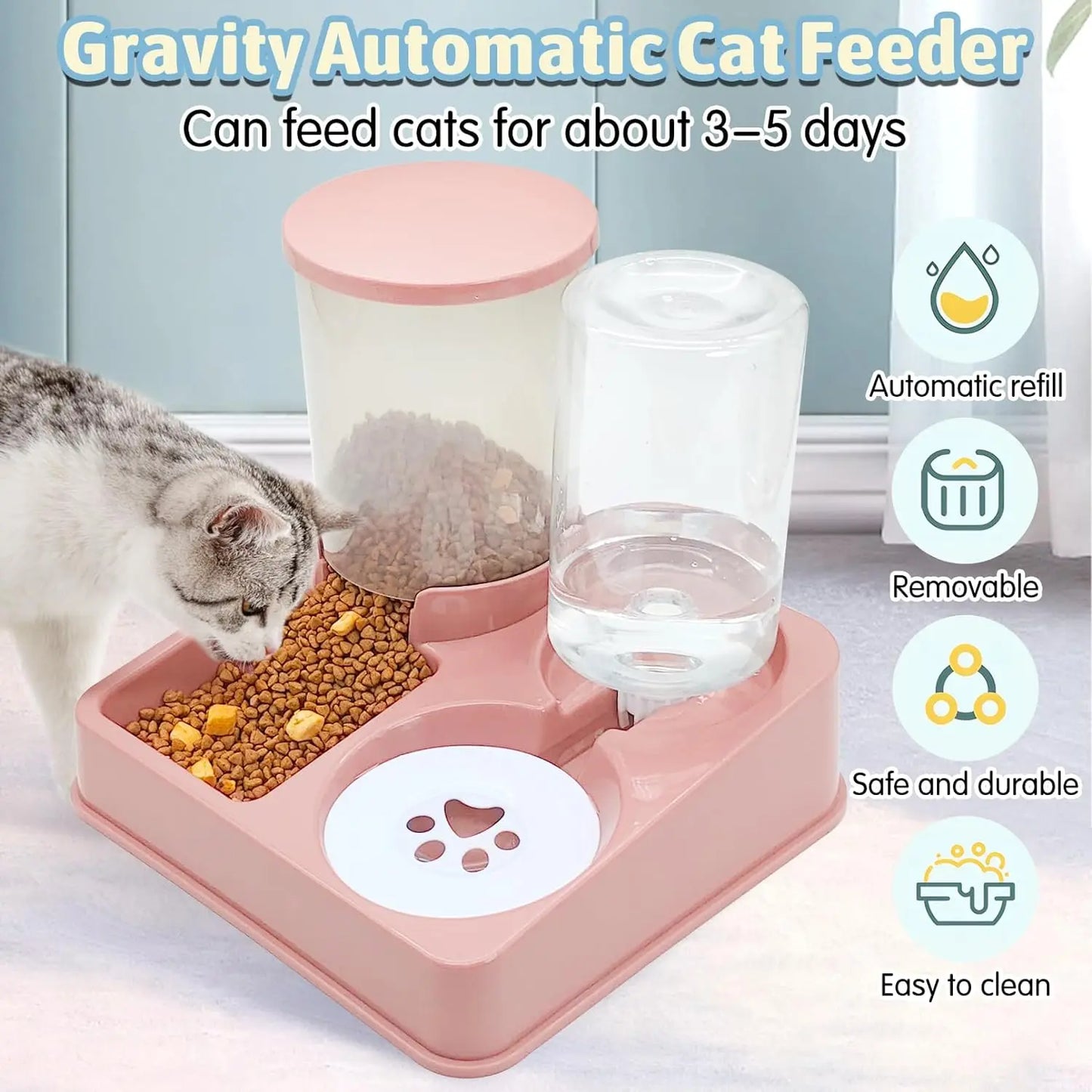Automatic Cat Feeder And Waterer 2 In 1 Gravity Dispenser